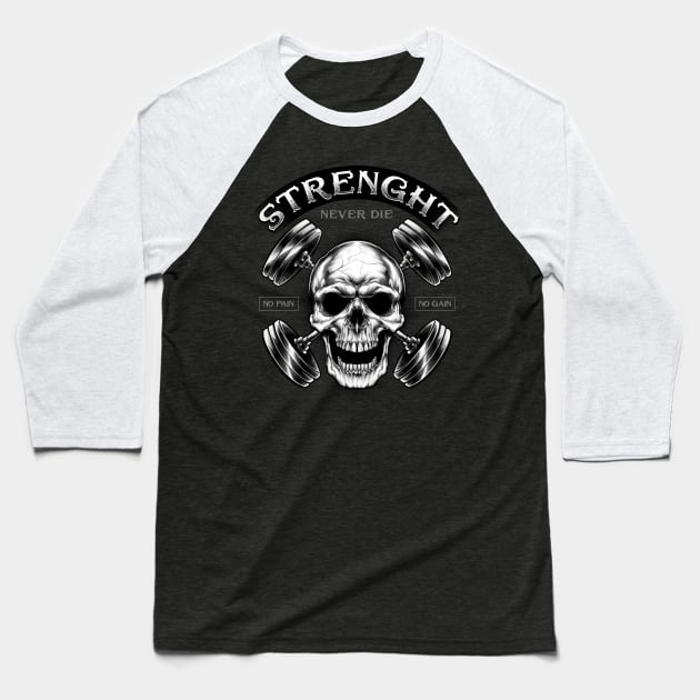 Skull Barbell Baseball T-Shirt by TreehouseDesigns